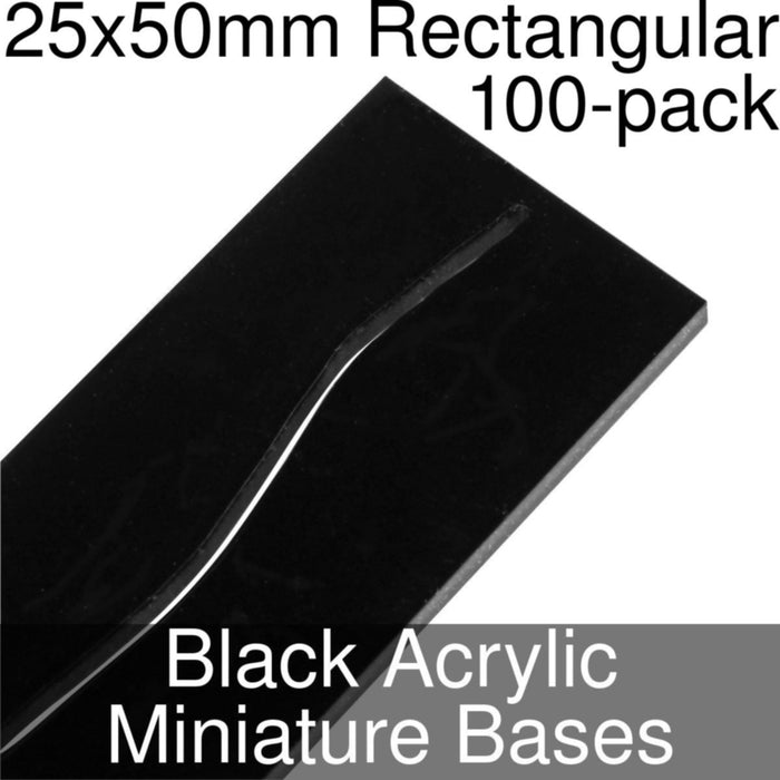 Miniature Bases, Rectangular, 25x50mm (Paper Mini Slot), 3mm Black Acrylic (100)-Miniature Bases-LITKO Game Accessories