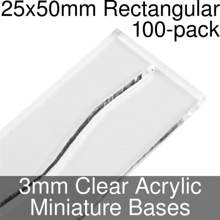 Miniature Bases, Rectangular, 25x50mm (Paper Mini Slot), 3mm Clear (100)-Miniature Bases-LITKO Game Accessories