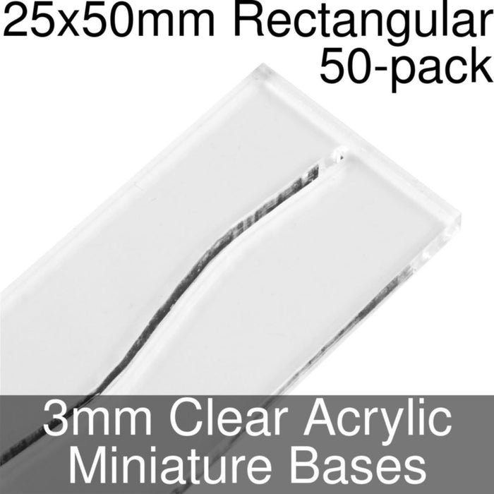 Miniature Bases, Rectangular, 25x50mm (Paper Mini Slot), 3mm Clear (50)-Miniature Bases-LITKO Game Accessories
