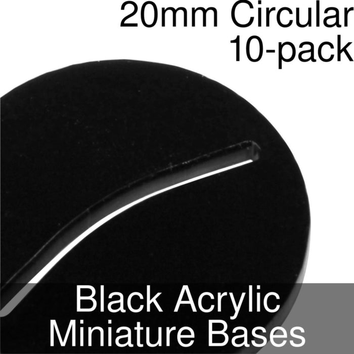 Miniature Bases, Circular, 20mm (Paper Mini Slot), 3mm Black Acrylic (10)-Miniature Bases-LITKO Game Accessories