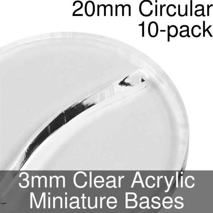 Miniature Bases, Circular, 20mm (Paper Mini Slot), 3mm Clear (10)-Miniature Bases-LITKO Game Accessories