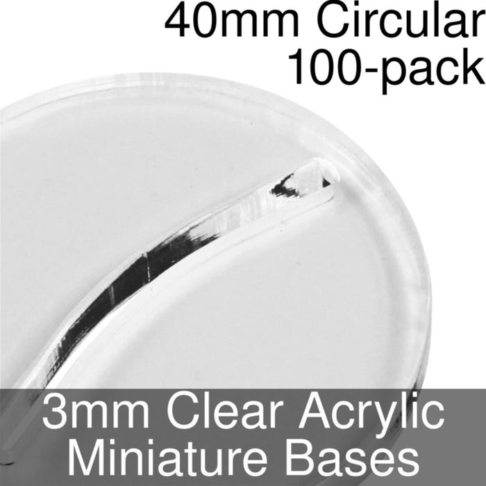 Miniature Bases, Circular, 40mm (Paper Mini Slot), 3mm Clear (100)-Miniature Bases-LITKO Game Accessories