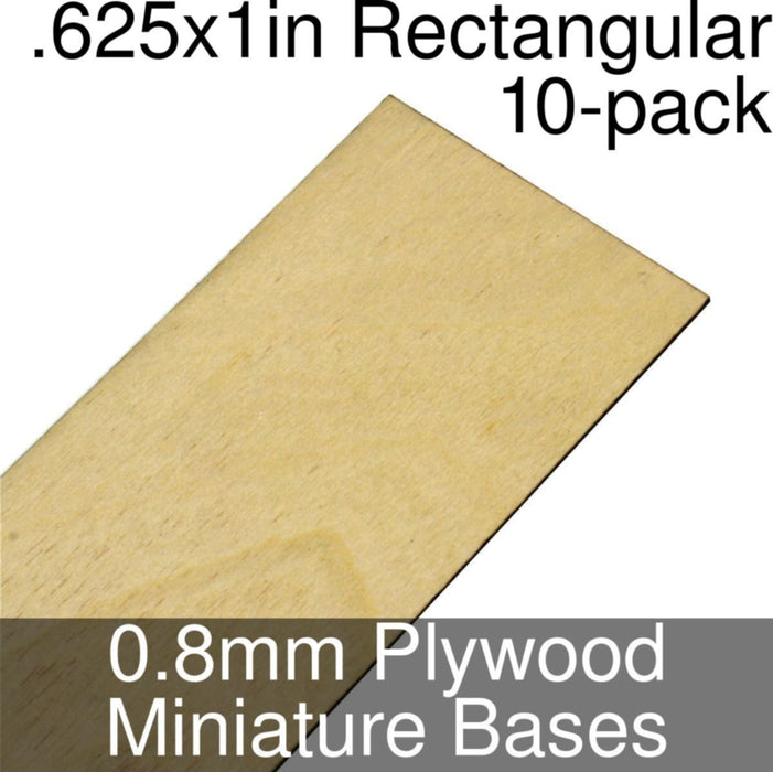 Miniature Bases, Rectangular, .625x1inch, 0.8mm Plywood (10) - LITKO Game Accessories