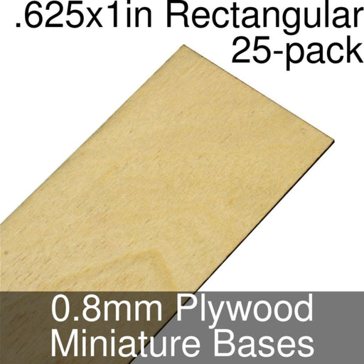 Miniature Bases, Rectangular, .625x1inch, 0.8mm Plywood (25)-Miniature Bases-LITKO Game Accessories