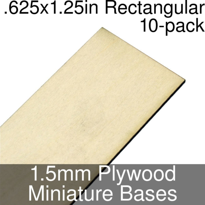 Miniature Bases, Rectangular, .625x1.25inch, 1.5mm Plywood (10)-Miniature Bases-LITKO Game Accessories