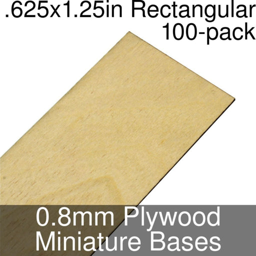 Miniature Bases, Rectangular, .625x1.25inch, 0.8mm Plywood (100)-Miniature Bases-LITKO Game Accessories