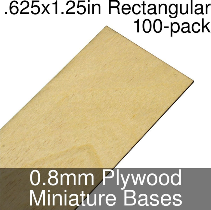 Miniature Bases, Rectangular, .625x1.25inch, 0.8mm Plywood (100)-Miniature Bases-LITKO Game Accessories