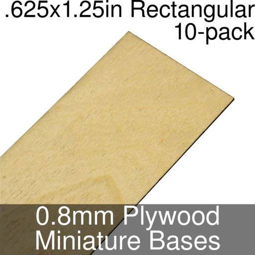 Miniature Bases, Rectangular, .625x1.25inch, 0.8mm Plywood (10)-Miniature Bases-LITKO Game Accessories