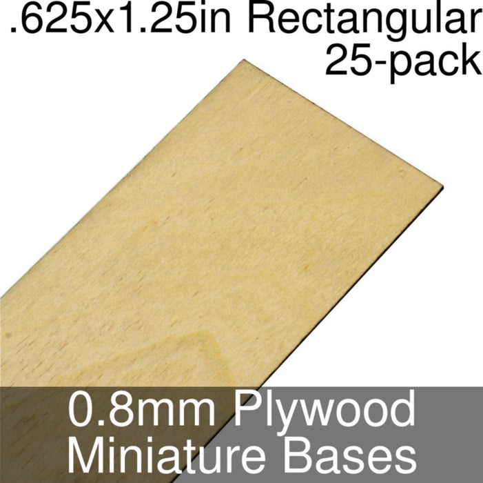 Miniature Bases, Rectangular, .625x1.25inch, 0.8mm Plywood (25)-Miniature Bases-LITKO Game Accessories