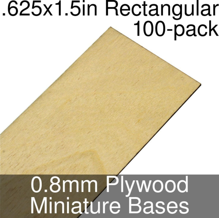 Miniature Bases, Rectangular, .625x1.5inch, 0.8mm Plywood (100)-Miniature Bases-LITKO Game Accessories