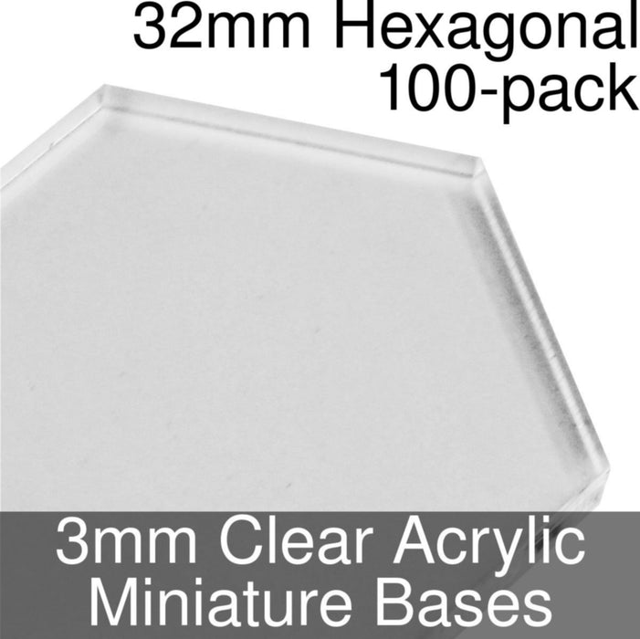Miniature Bases, Hexagonal, 32mm, 3mm Clear (100) - LITKO Game Accessories