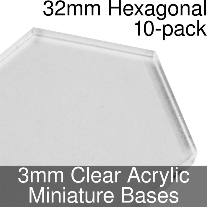 Miniature Bases, Hexagonal, 32mm, 3mm Clear (10) - LITKO Game Accessories