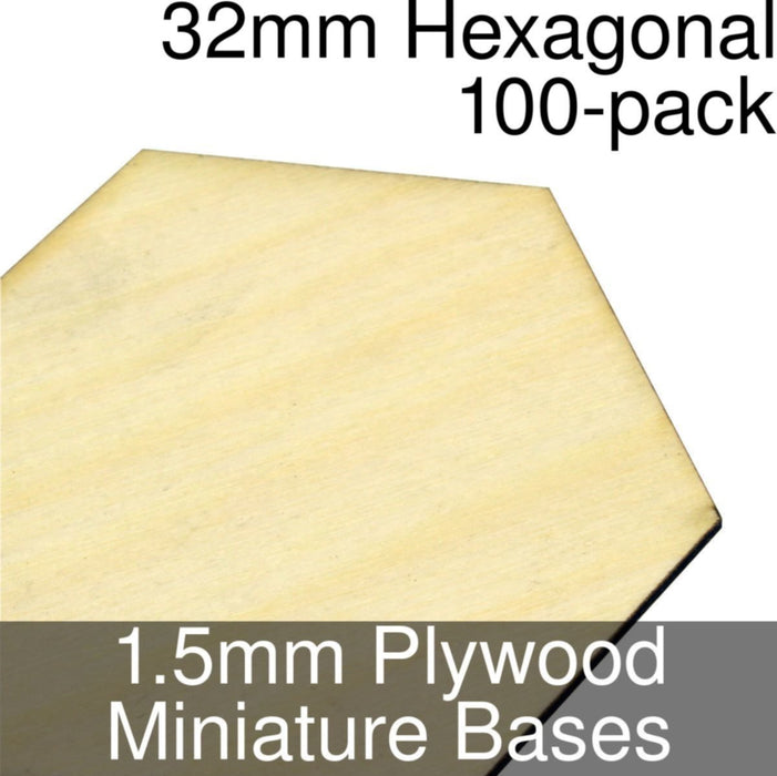 Miniature Bases, Hexagonal, 32mm, 1.5mm Plywood (100)-Miniature Bases-LITKO Game Accessories