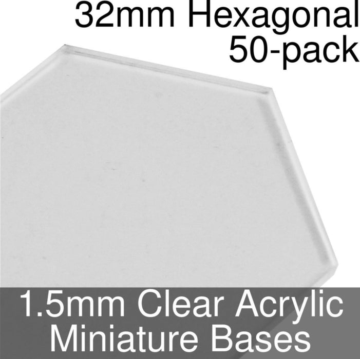 Miniature Bases, Hexagonal, 32mm, 1.5mm Clear (50)-Miniature Bases-LITKO Game Accessories
