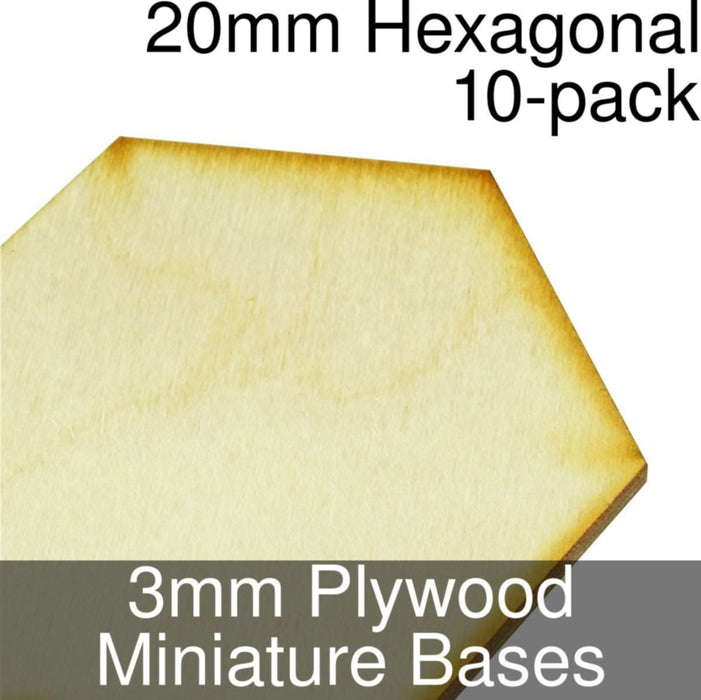 Miniature Bases, Hexagonal, 20mm, 3mm Plywood (10)-Miniature Bases-LITKO Game Accessories