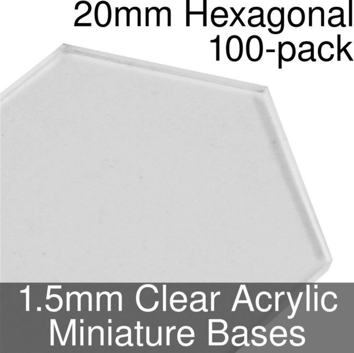 Miniature Bases, Hexagonal, 20mm, 1.5mm Clear (100)-Miniature Bases-LITKO Game Accessories