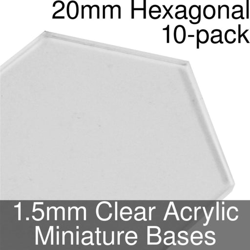 Miniature Bases, Hexagonal, 20mm, 1.5mm Clear (10)-Miniature Bases-LITKO Game Accessories