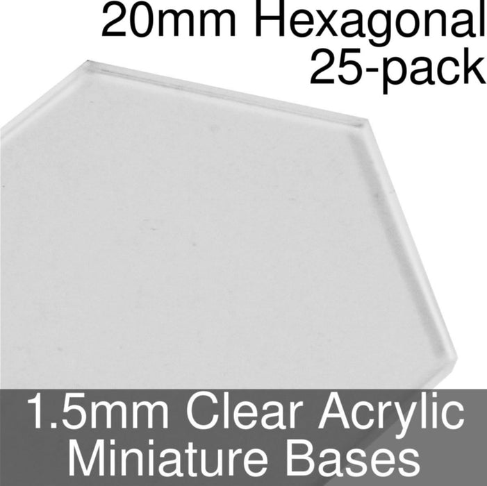 Miniature Bases, Hexagonal, 20mm, 1.5mm Clear (25)-Miniature Bases-LITKO Game Accessories