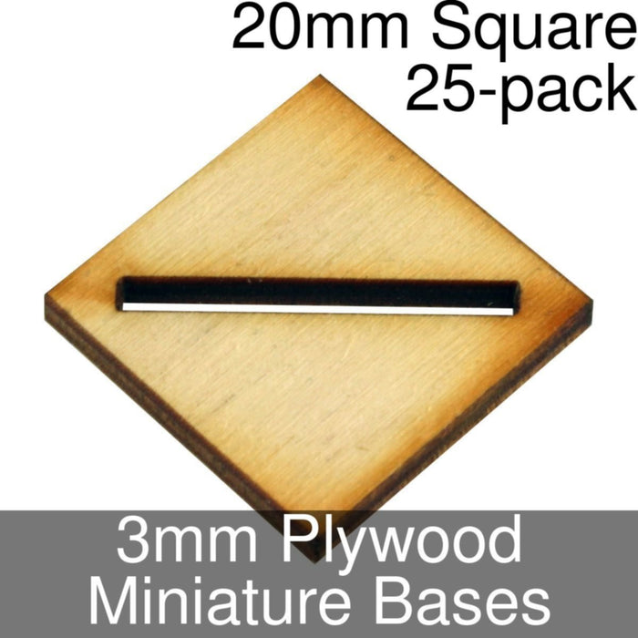 Miniature Bases, Square, 20mm (Diagonal Slotted), 3mm Plywood (25)-Miniature Bases-LITKO Game Accessories