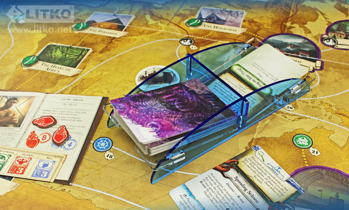 LITKO Card Deck Tray with Discard Slot (Short, Holds 40-60 Standard US/Euro Sized Cards) Fluorescent Blue-Card Deck Tray-LITKO Game Accessories