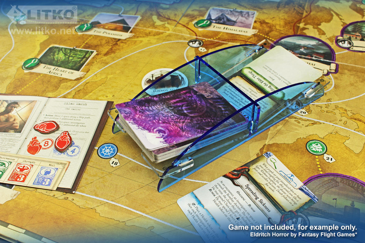 LITKO Card Deck Tray with Discard Slot (Short, Holds 40-60 Standard US/Euro Sized Cards) Fluorescent Blue-Card Deck Tray-LITKO Game Accessories