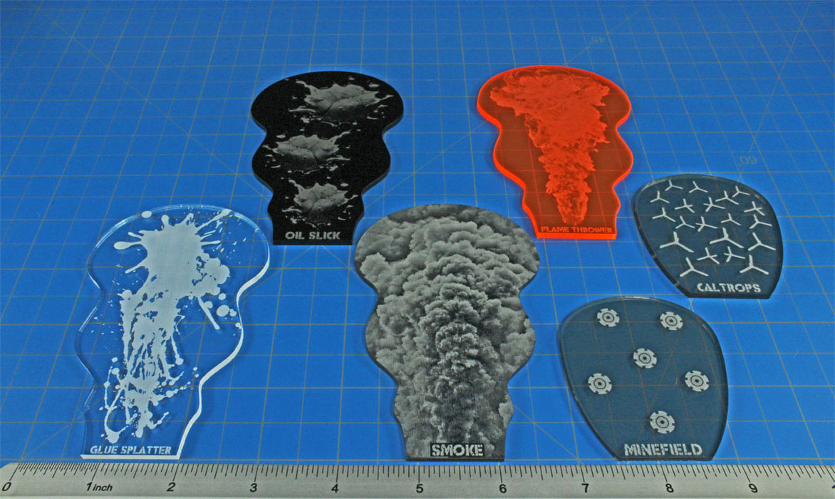 LITKO Gaslands Miniatures Game Weapon Effects Templates Set, Multi-Colored (6)-Movement Gauges-LITKO Game Accessories