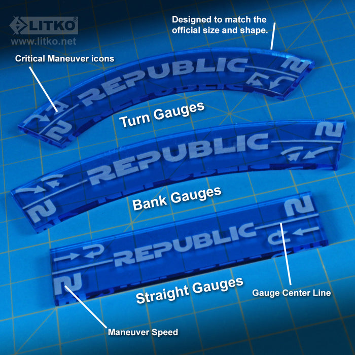 LITKO Space Fighter 2nd Edition Republic Maneuver Gauge Set, Fluorescent Blue (11)-Movement Gauges-LITKO Game Accessories