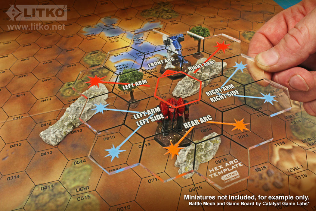 LITKO Premium Printed Mecha Hex Map Fire Arc Template - LITKO Game Accessories