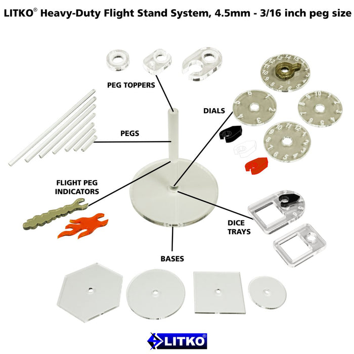 LITKO 160mm Circle Flight Stand Kit, HD pegs, HD Peg Toppers, 3mm Clear - LITKO Game Accessories