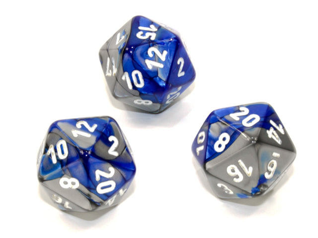 Gemini® Polyhedral Blue-Steel/white d20 (Single Die)-Dice-LITKO Game Accessories