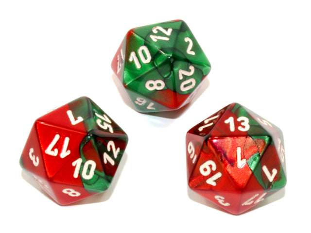 Gemini® Polyhedral Green-Red/white d20 (Single Die)-Dice-LITKO Game Accessories
