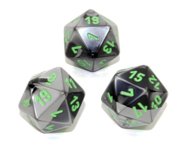 Gemini® Polyhedral Black-Grey/green d20  (Single Die) - LITKO Game Accessories
