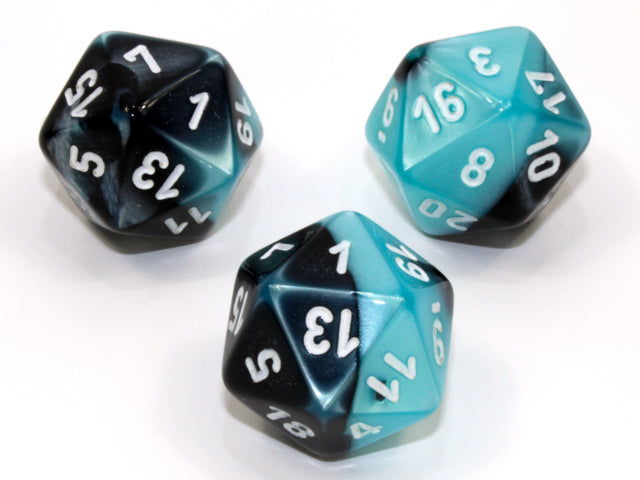 Gemini® Polyhedral Black-Shell/white d20  (Single Die) - LITKO Game Accessories