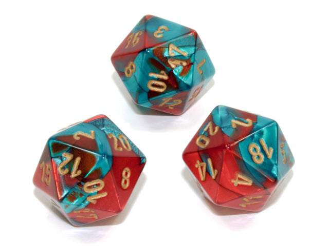 Gemini® Polyhedral Red-Teal/gold d20 (Single Die)-Dice-LITKO Game Accessories