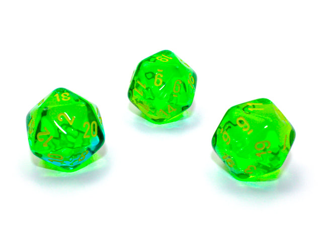Gemini® Polyhedral Translucent Green-Teal/yellow d20 (Single Die)-Dice-LITKO Game Accessories