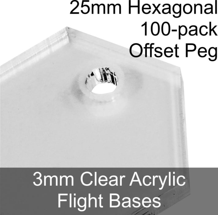 Flight Bases, Hexagonal, 25mm (Offset Peg), 3mm Clear (100) - LITKO Game Accessories