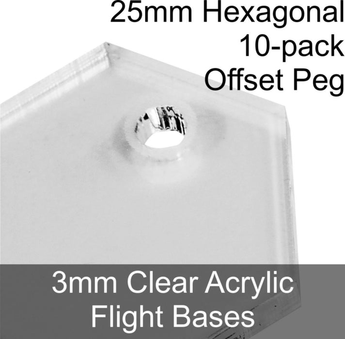 Flight Bases, Hexagonal, 25mm (Offset Peg), 3mm Clear (10)-Flight Stands-LITKO Game Accessories