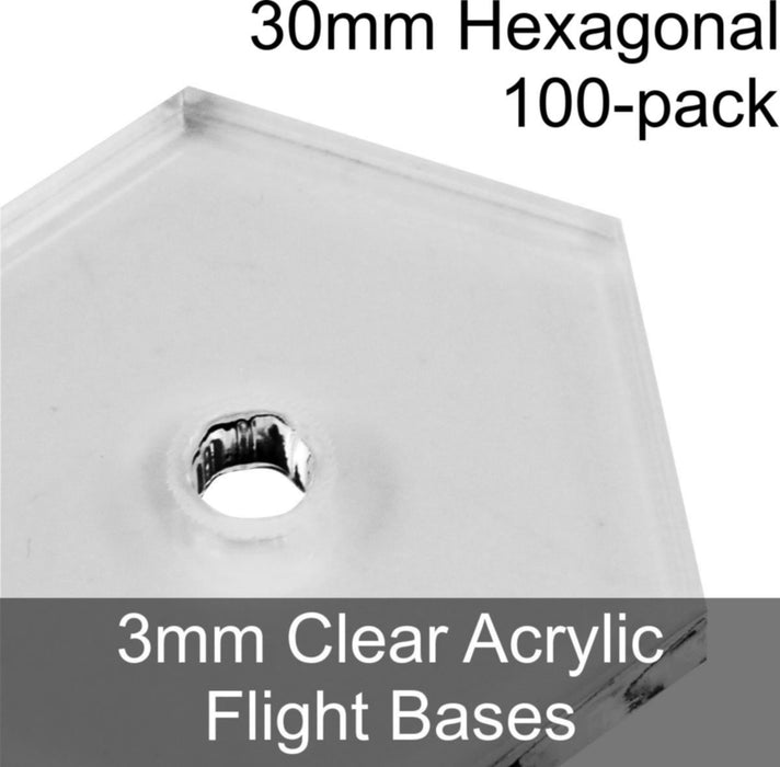Flight Bases, Hexagonal, 30mm, 3mm Clear (100)-Flight Stands-LITKO Game Accessories