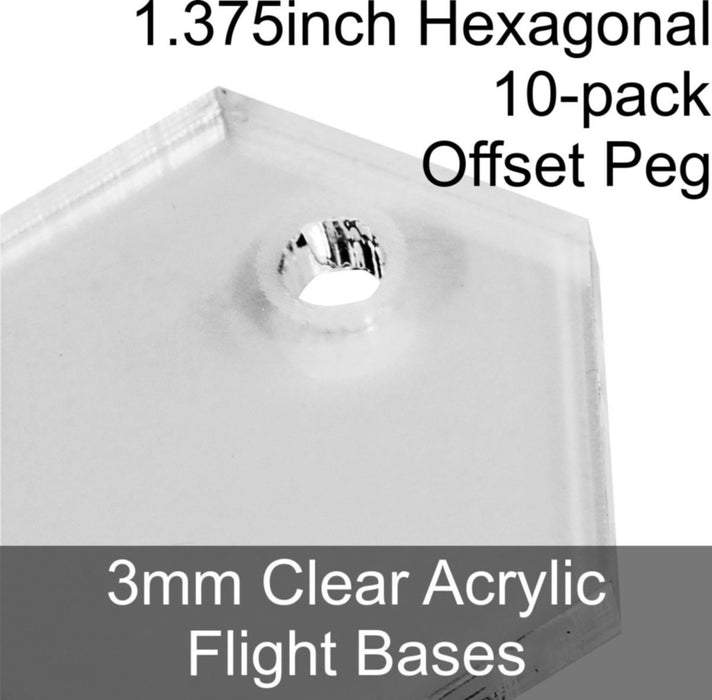 Flight Bases, Hexagonal, 1.375inch (Offset Peg), 3mm Clear (10)-Flight Stands-LITKO Game Accessories