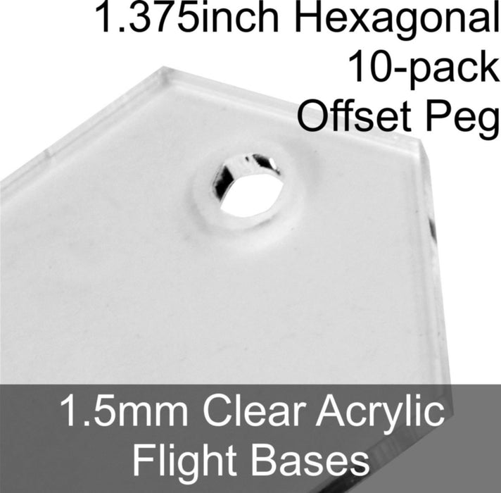 Flight Bases, Hexagonal, 1.375inch (Offset Peg), 1.5mm Clear (10) - LITKO Game Accessories