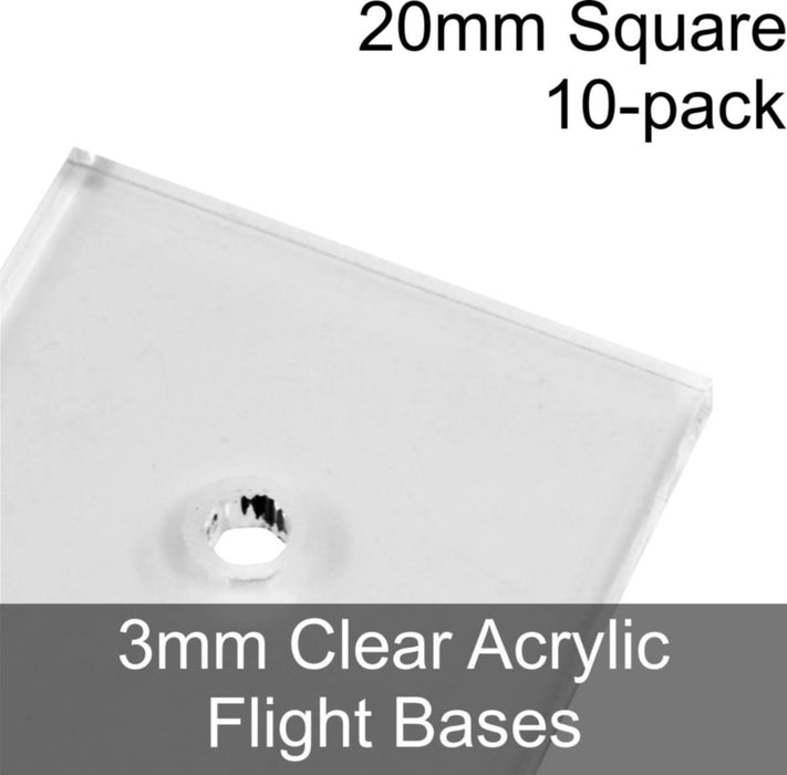 Flight Bases, Square, 20mm, 3mm Clear (10)-Flight Stands-LITKO Game Accessories