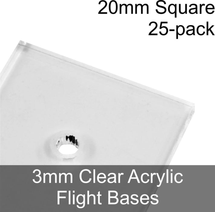 Flight Bases, Square, 20mm, 3mm Clear (25)-Flight Stands-LITKO Game Accessories