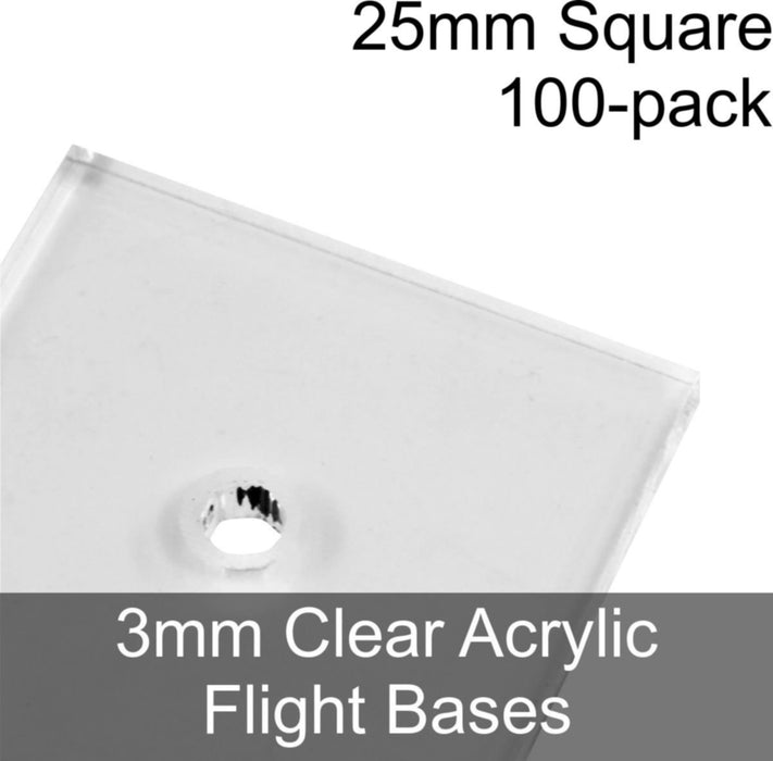Flight Bases, Square, 25mm, 3mm Clear (100)-Flight Stands-LITKO Game Accessories