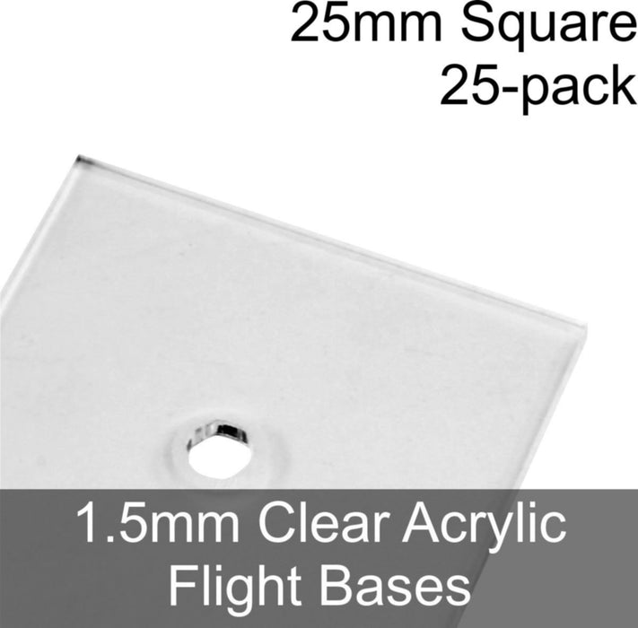 Flight Bases, Square, 25mm, 1.5mm Clear (25) - LITKO Game Accessories