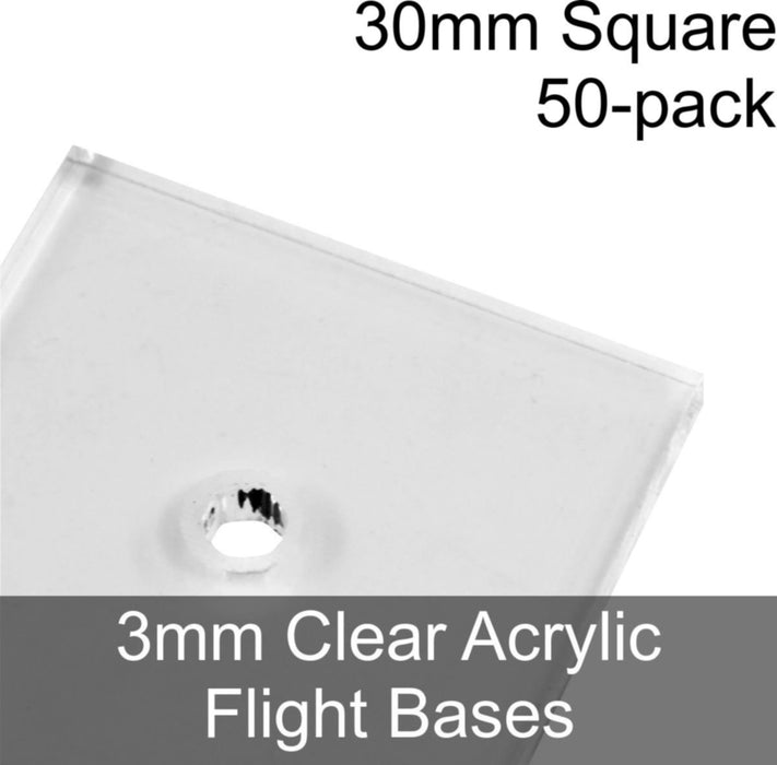 Flight Bases, Square, 30mm, 3mm Clear (50) - LITKO Game Accessories