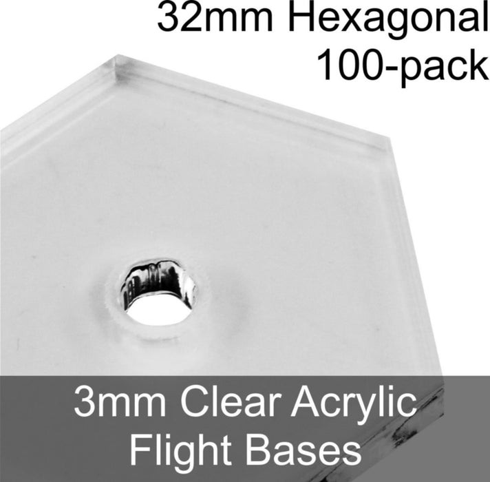 Flight Bases, Hexagonal, 32mm, 3mm Clear (100)-Flight Stands-LITKO Game Accessories