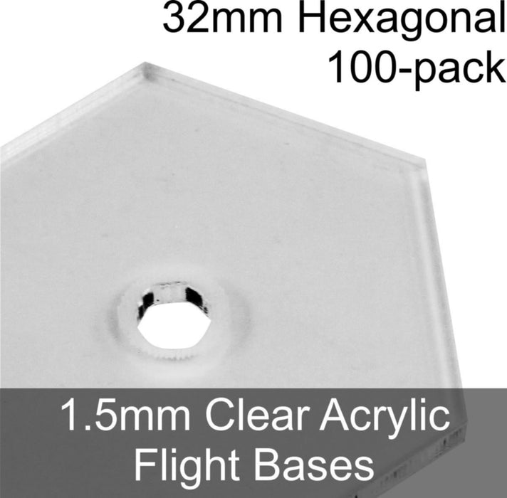 Flight Bases, Hexagonal, 32mm, 1.5mm Clear (100) - LITKO Game Accessories