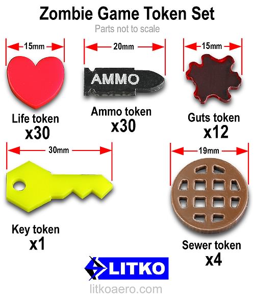 Zombie Game Token Set, Multi-Color (77) - LITKO Game Accessories