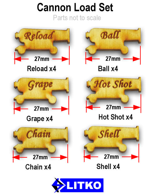 Cannon Reload Set, Natural Wood (24)-Tokens-LITKO Game Accessories