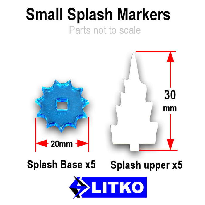 LITKO Splash Markers, Small, Translucent White & Fluorescent Blue (5)-Tokens-LITKO Game Accessories